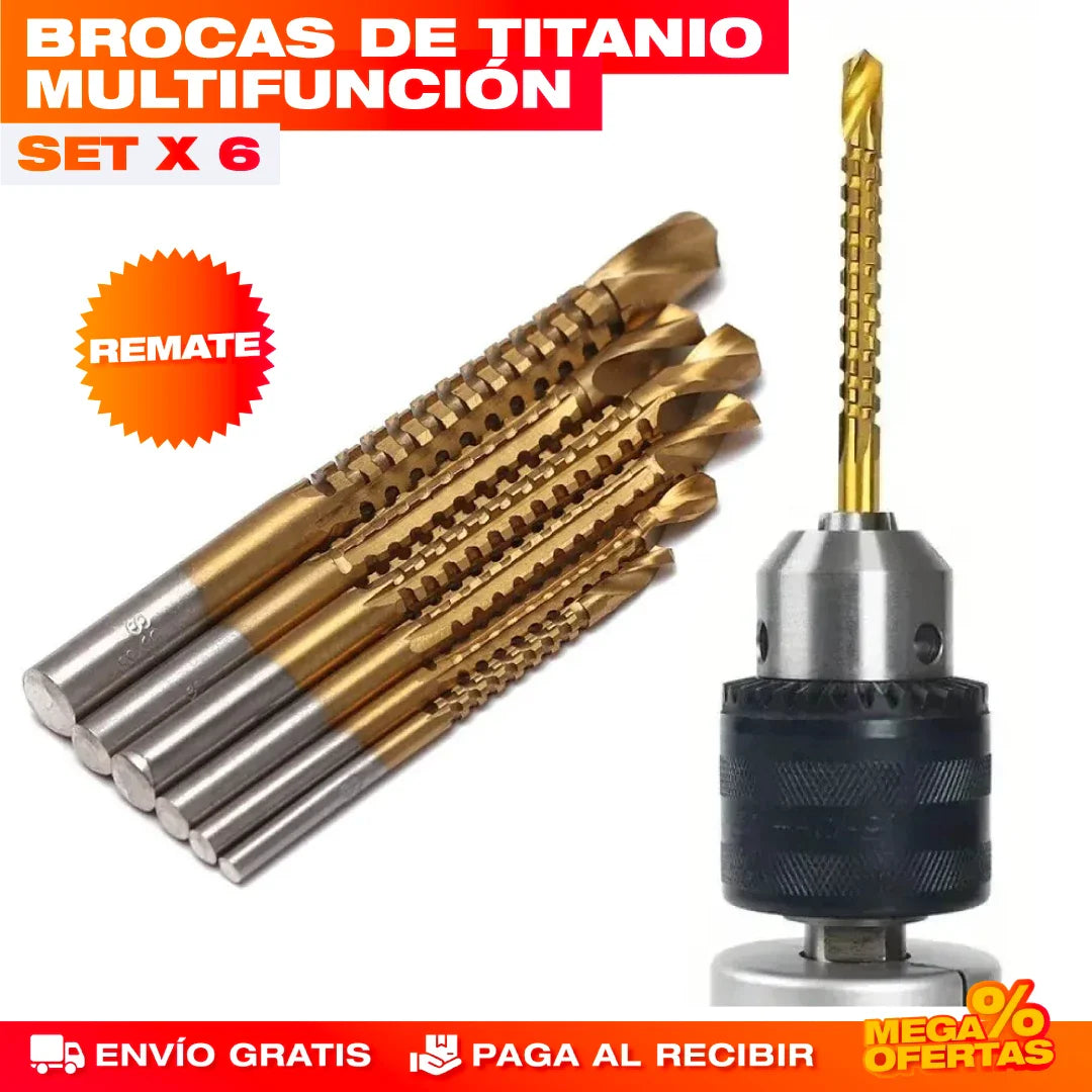 SET X 6 BROCAS DE TITANIO MULTIFUNCIÓN