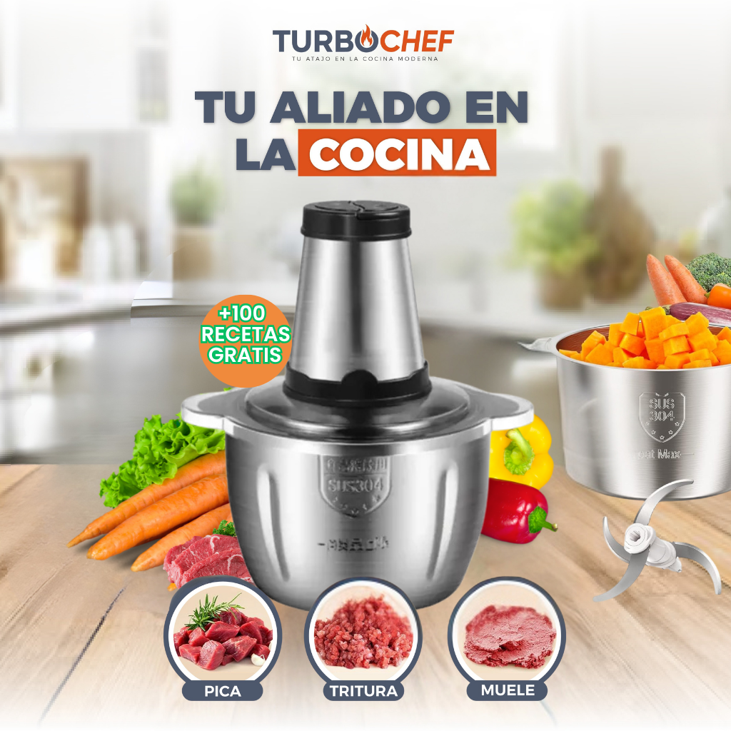 TURBOCHEF® | PICADORA DE ALIMENTOS PREMIUM + GRATIS EBOOK CON 100 RECETAS EXCLUSIVAS