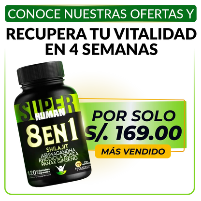 8 en 1 Cápsulas - Shilajit (120 Cápsulas) SuperHuman™ PG